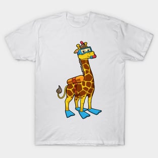 Giraffe as Diver with Swimming goggles & Flippers T-Shirt